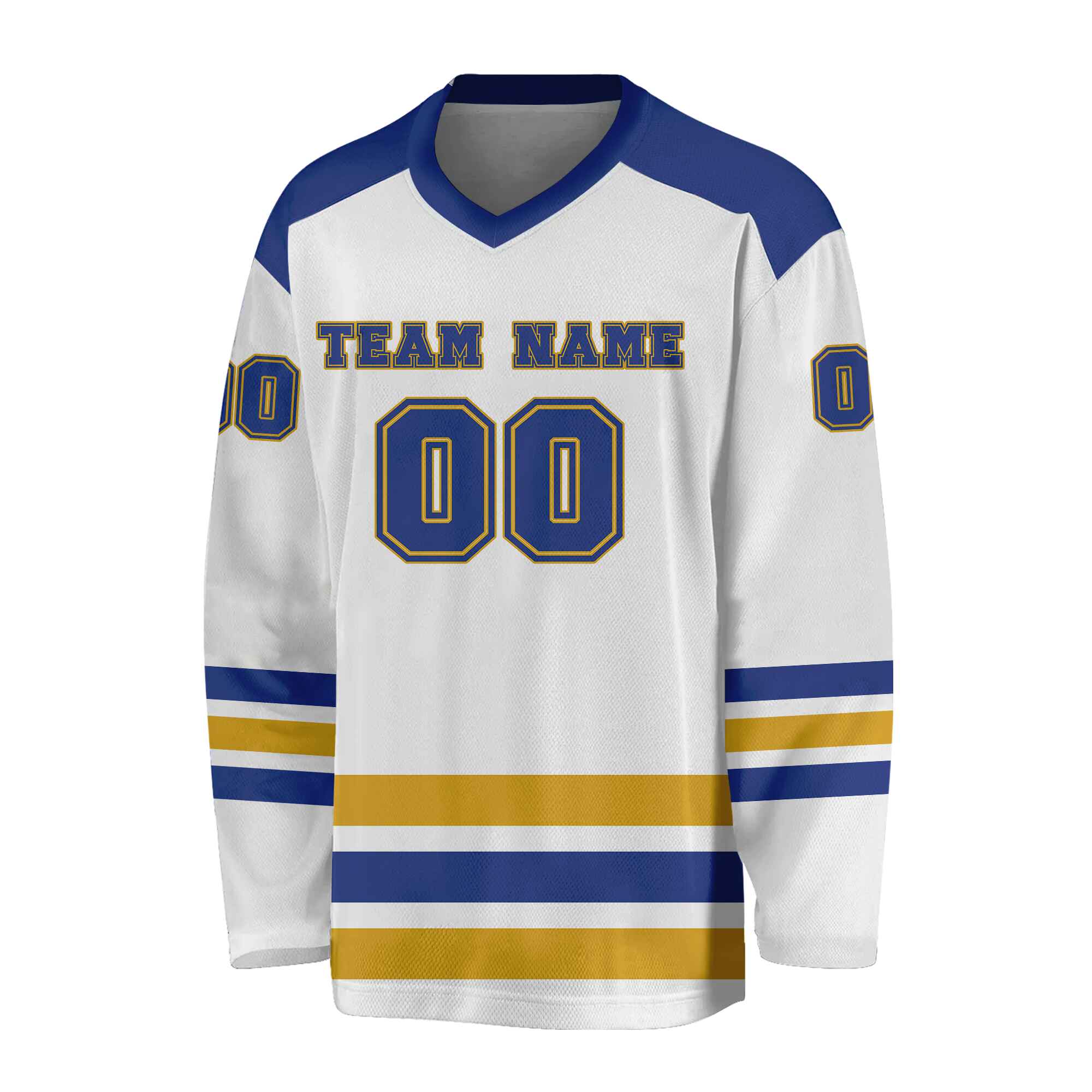 Custom White Blue-Gold Hockey Jersey
