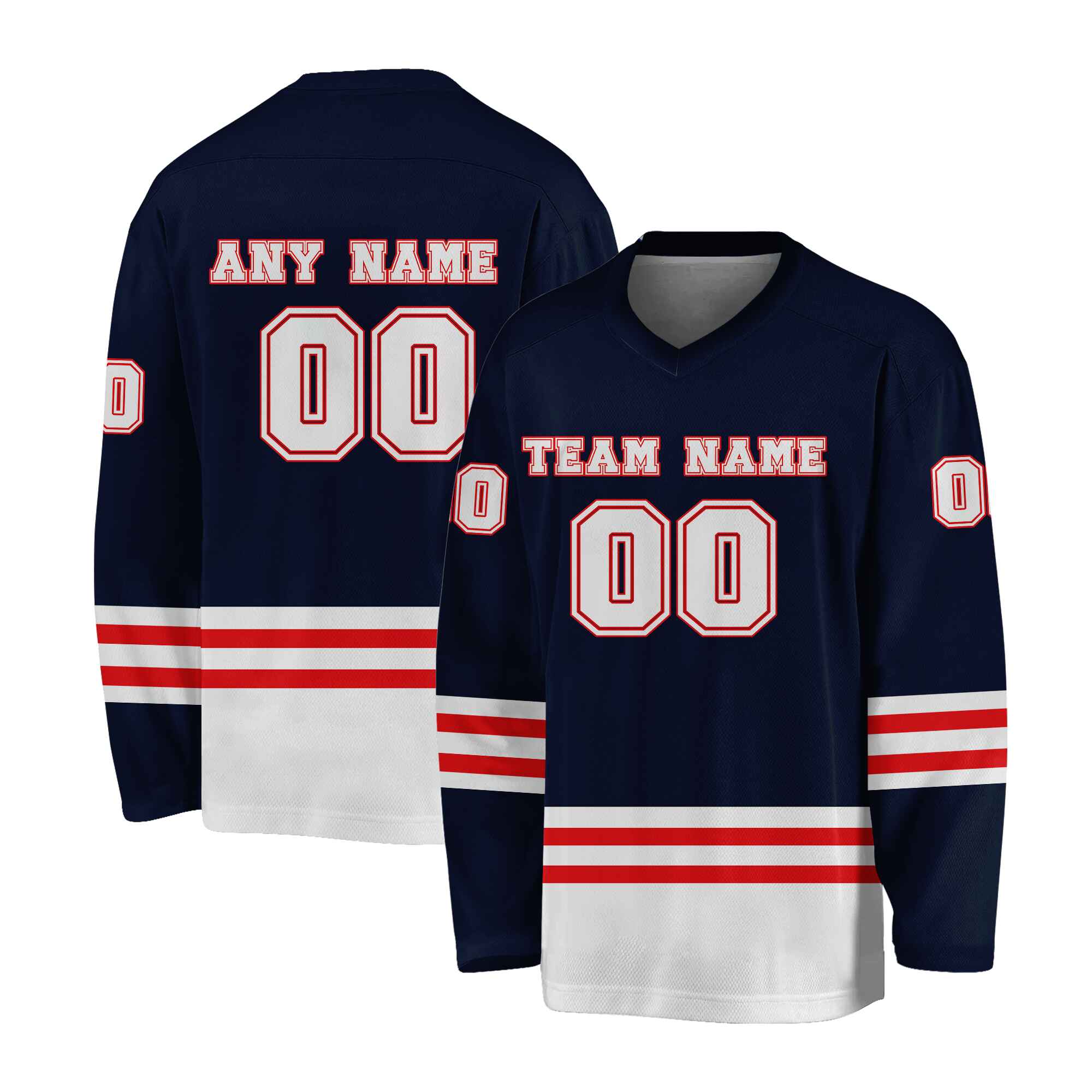 Custom Navy White-Red Hockey Jersey