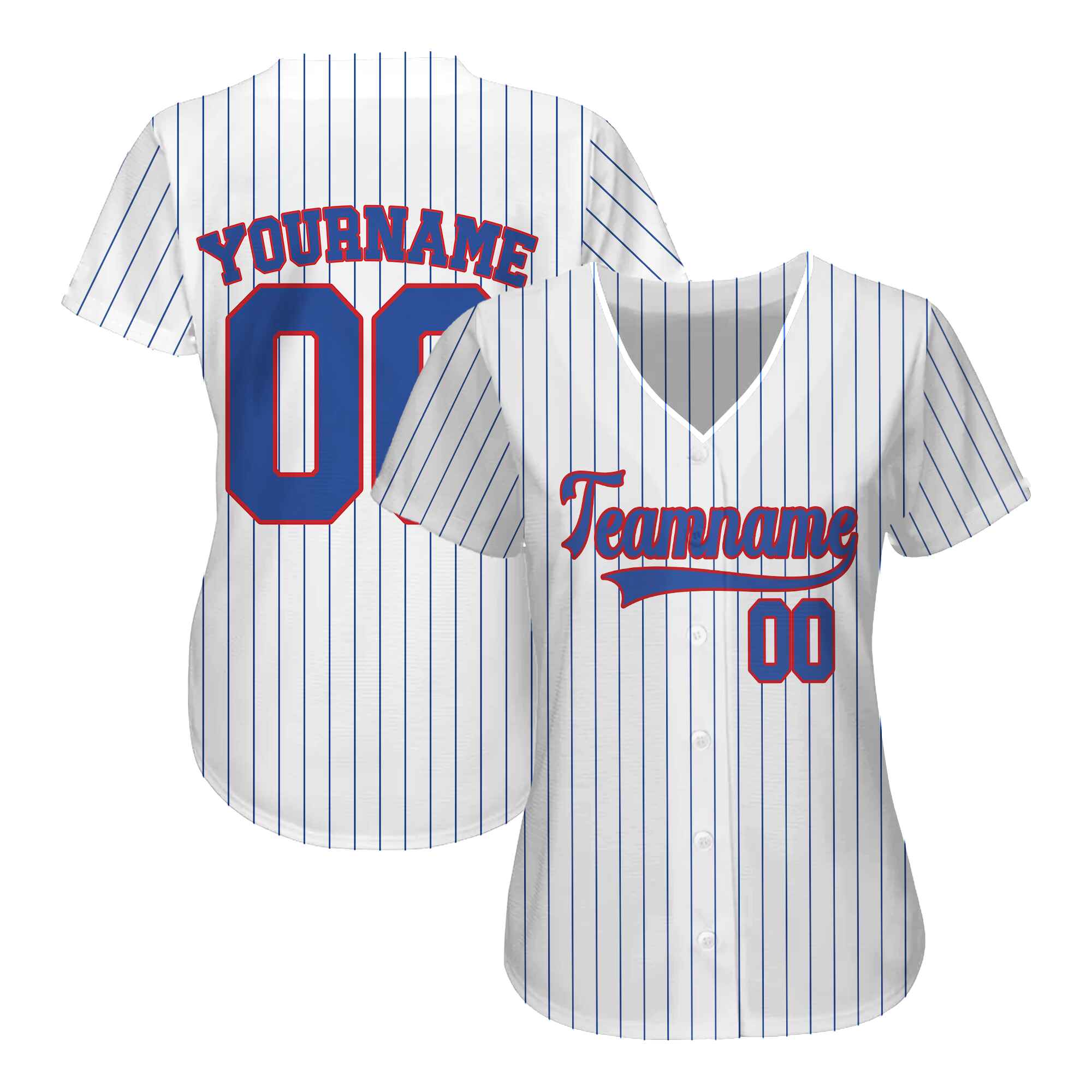 Custom White Navy Pinstripe Navy-Red Baseball Jersey