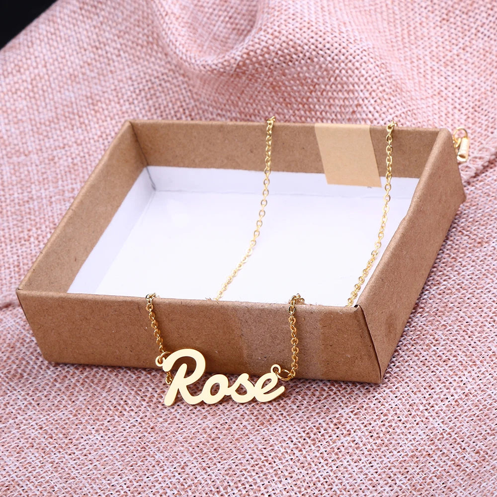 Personalized Stainless Steel Name Necklace - Rose Gold, Gold & Silver Pendant Jewelry, Custom Christmas Gift for Women