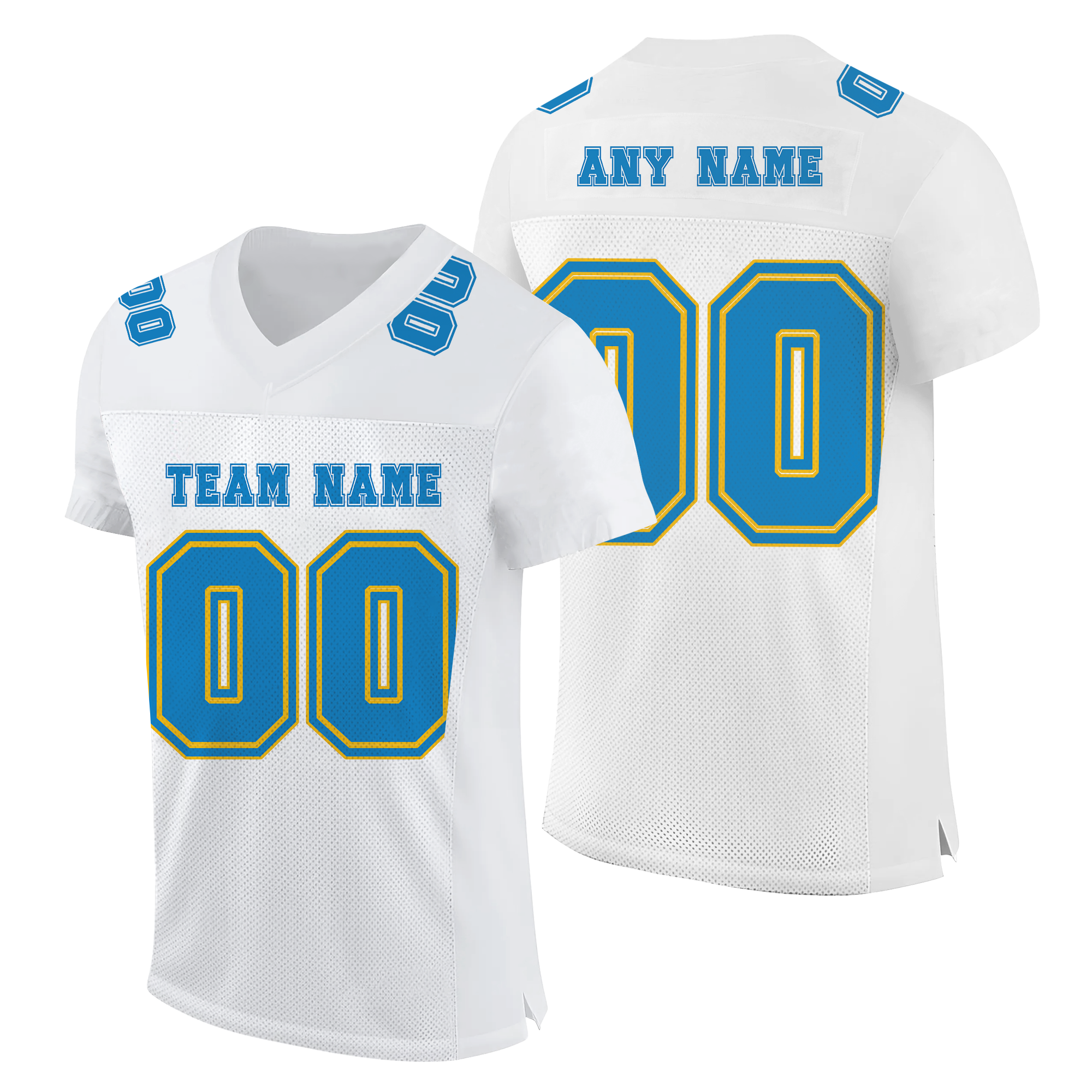 Custom White Blue-Gold Mesh Authentic Football Jersey