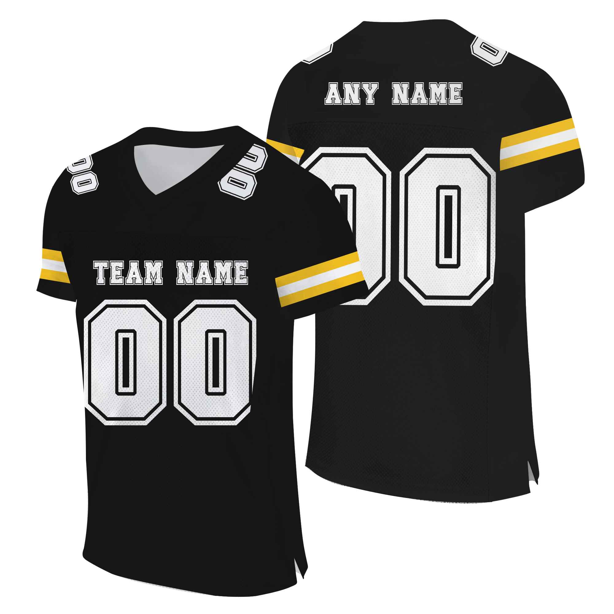 Custom Black White-Gold Mesh Authentic Football Jersey