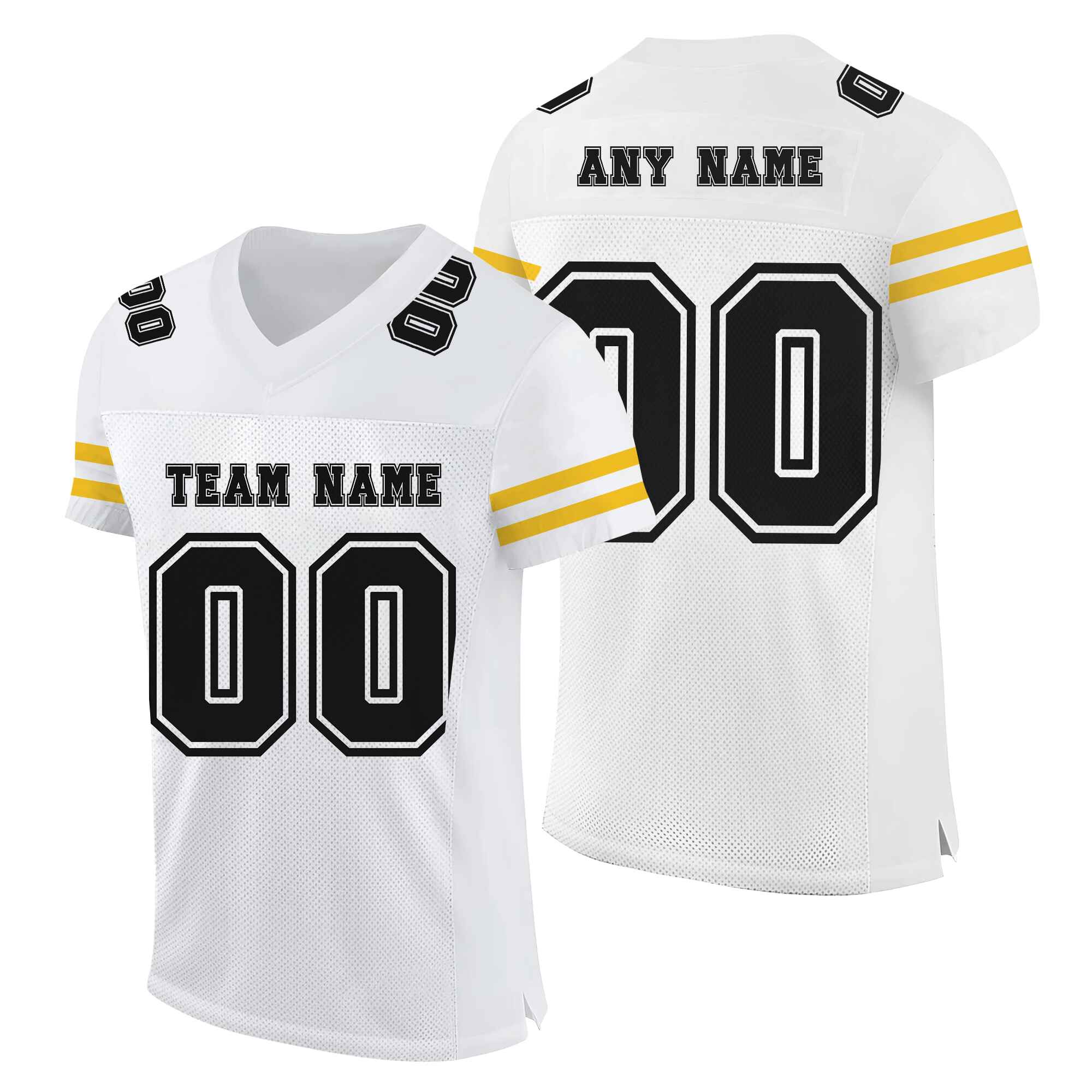 Custom White Black-Gold Mesh Authentic Football Jersey