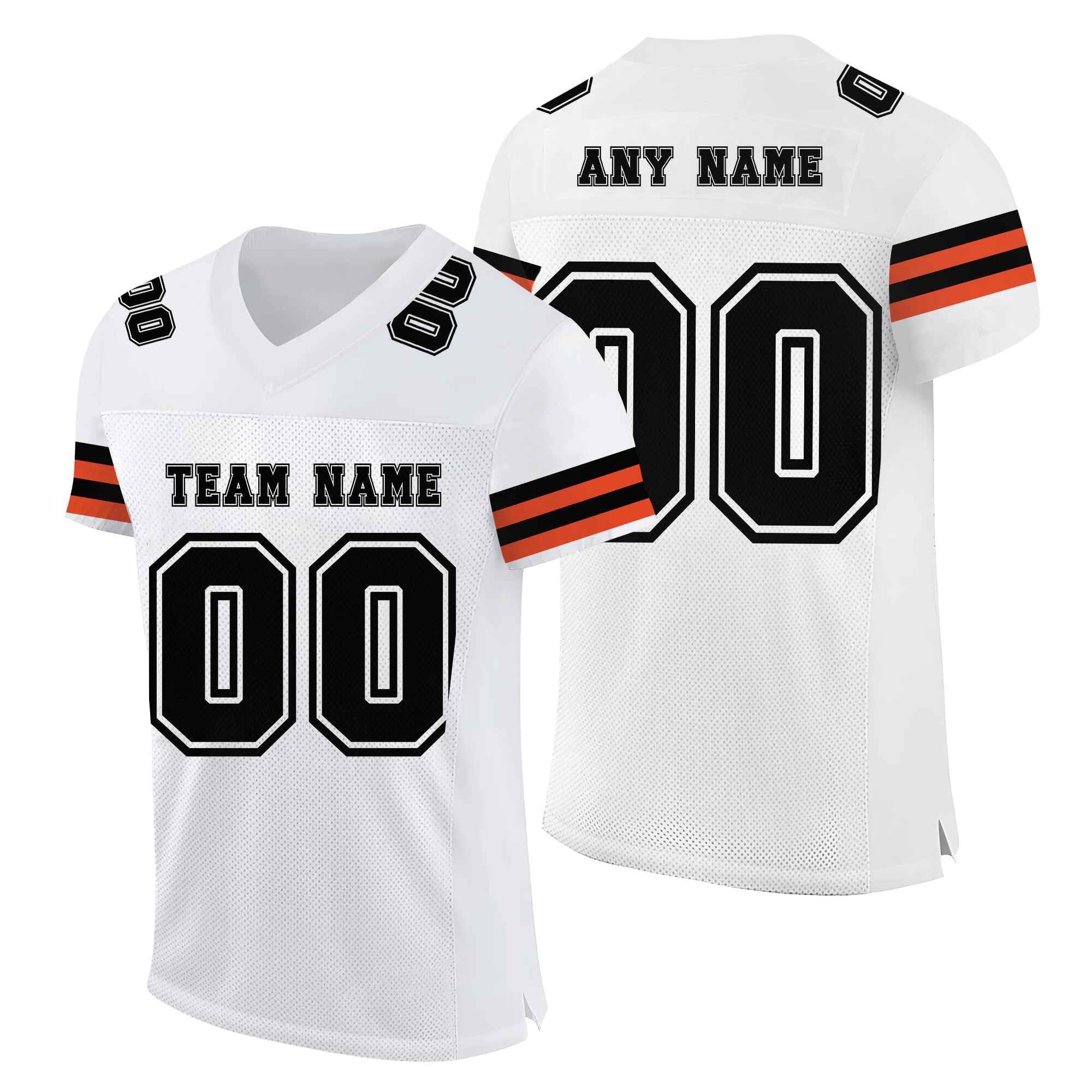 Custom White Black-Orange Mesh Football Jersey