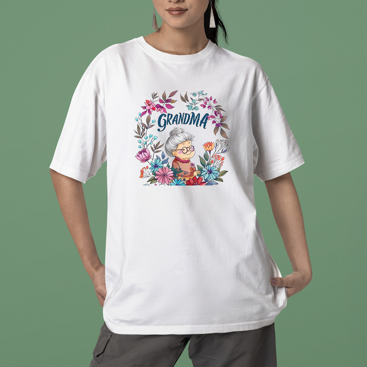 Cute Chibi Grandma T-Shirt, Floral Nana Shirt, Celebrate Mom, Nana Shirt, Grandma Hoodie, Grandma Shirt, Mother's Day Gift For Grandma, Happy Mother's Day 03