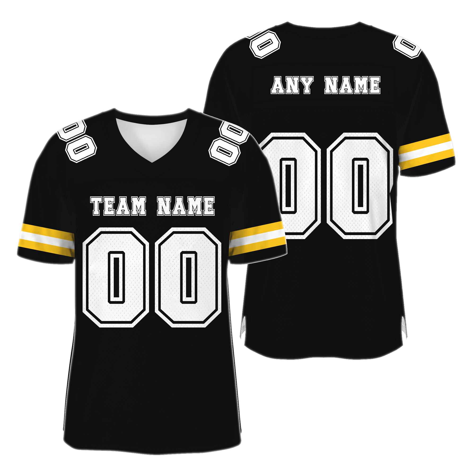 Custom Black White-Gold Mesh Authentic Football Jersey