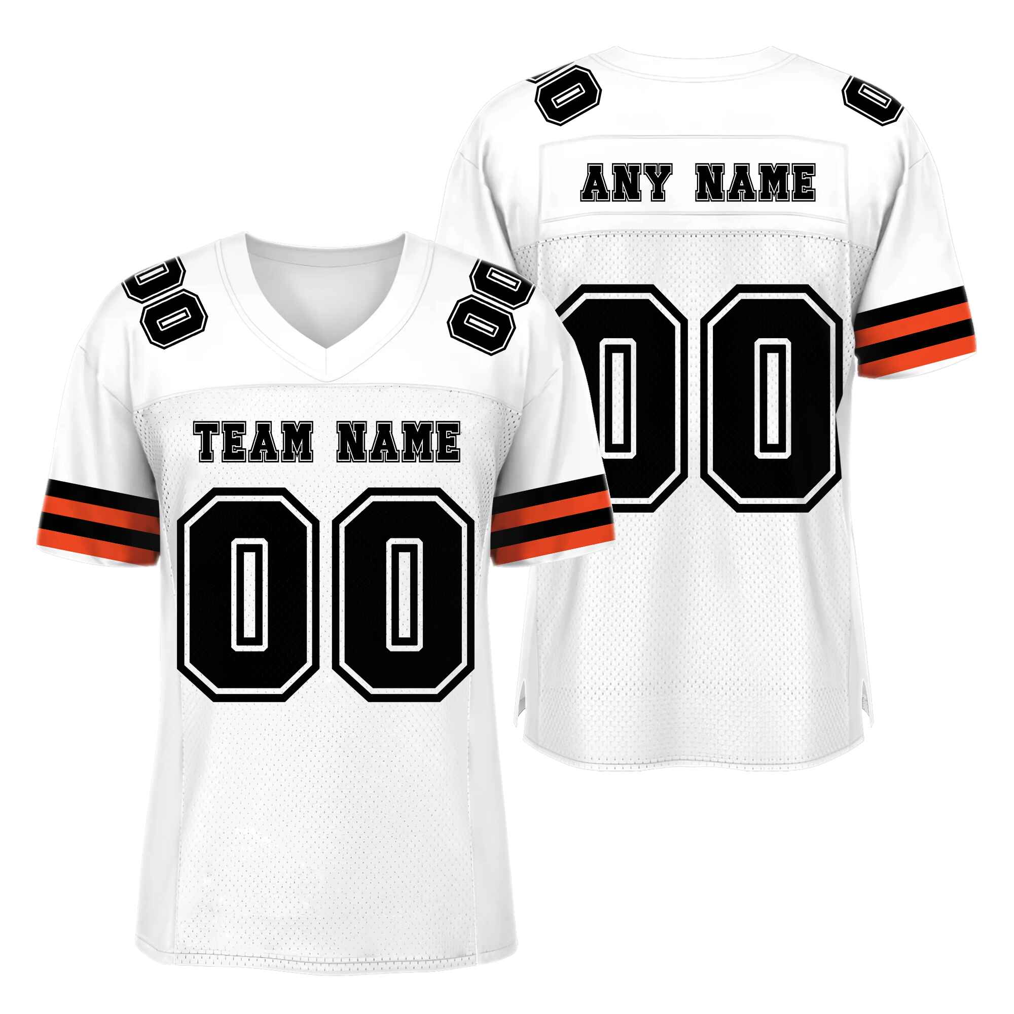 Custom White Black-Orange Mesh Football Jersey