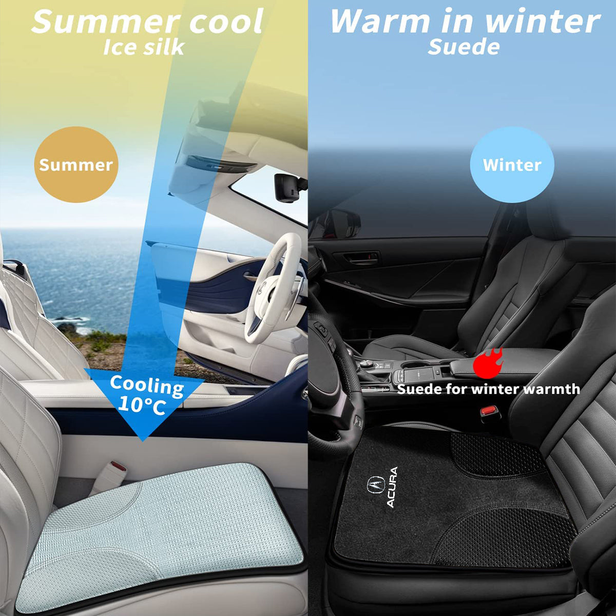 Car Seat Cushion, Custom Fit For Your Cars, Double Sided Seat Cushion, Breathable Suede + Ice Silk Car Seat Cushion, Comfort Seat Covers Cushion AC19979