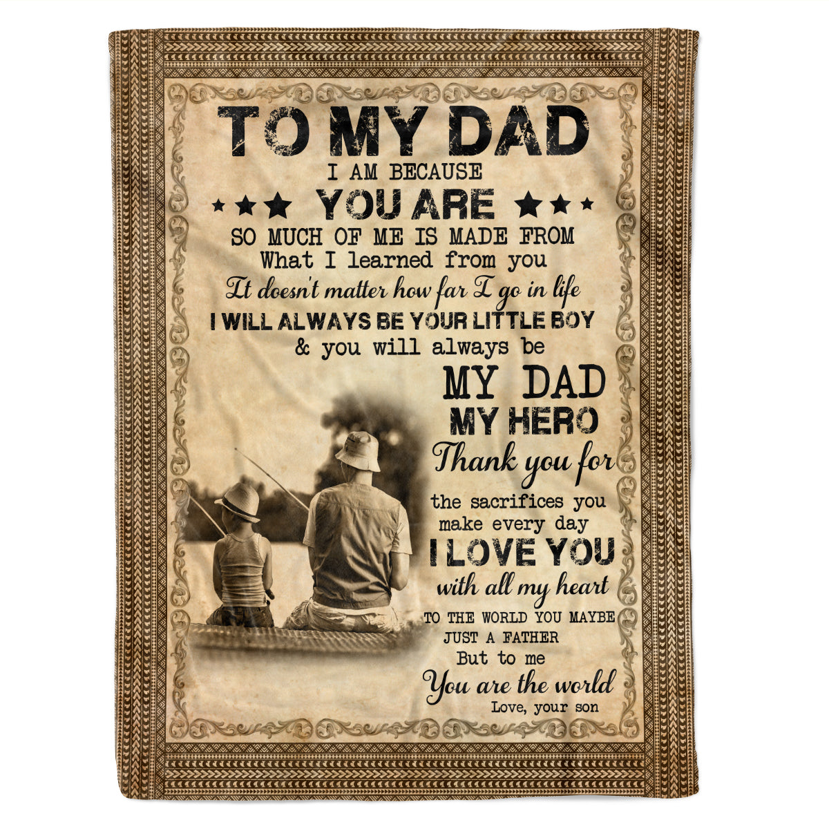 Personalized Custom Name To My Dad I Am Because You Are My Dad My Hero Gift From Son Fleece Blanket Gift For Dad Daddy