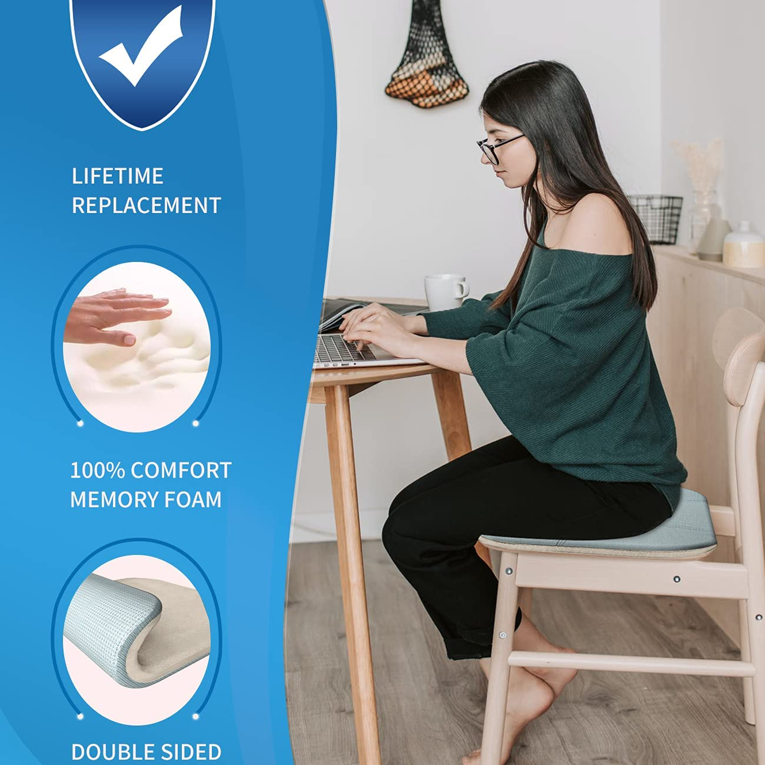 Car Seat Cushion, Custom Fit For Car, Car Memory Foam Seat Cushion, Heightening Seat Cushion, Seat Cushion for Car and Office Chair WARA224