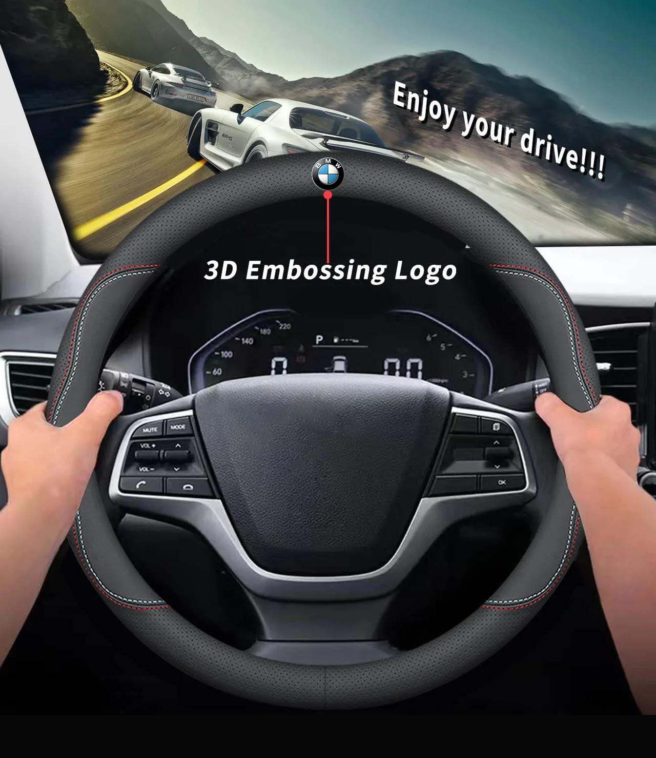 Car Steering Wheel Cover 2024 Update Version, Custom Fit For Your Cars, Premium Leather Car Steering Wheel Cover with Logo, Car Accessories BM18991