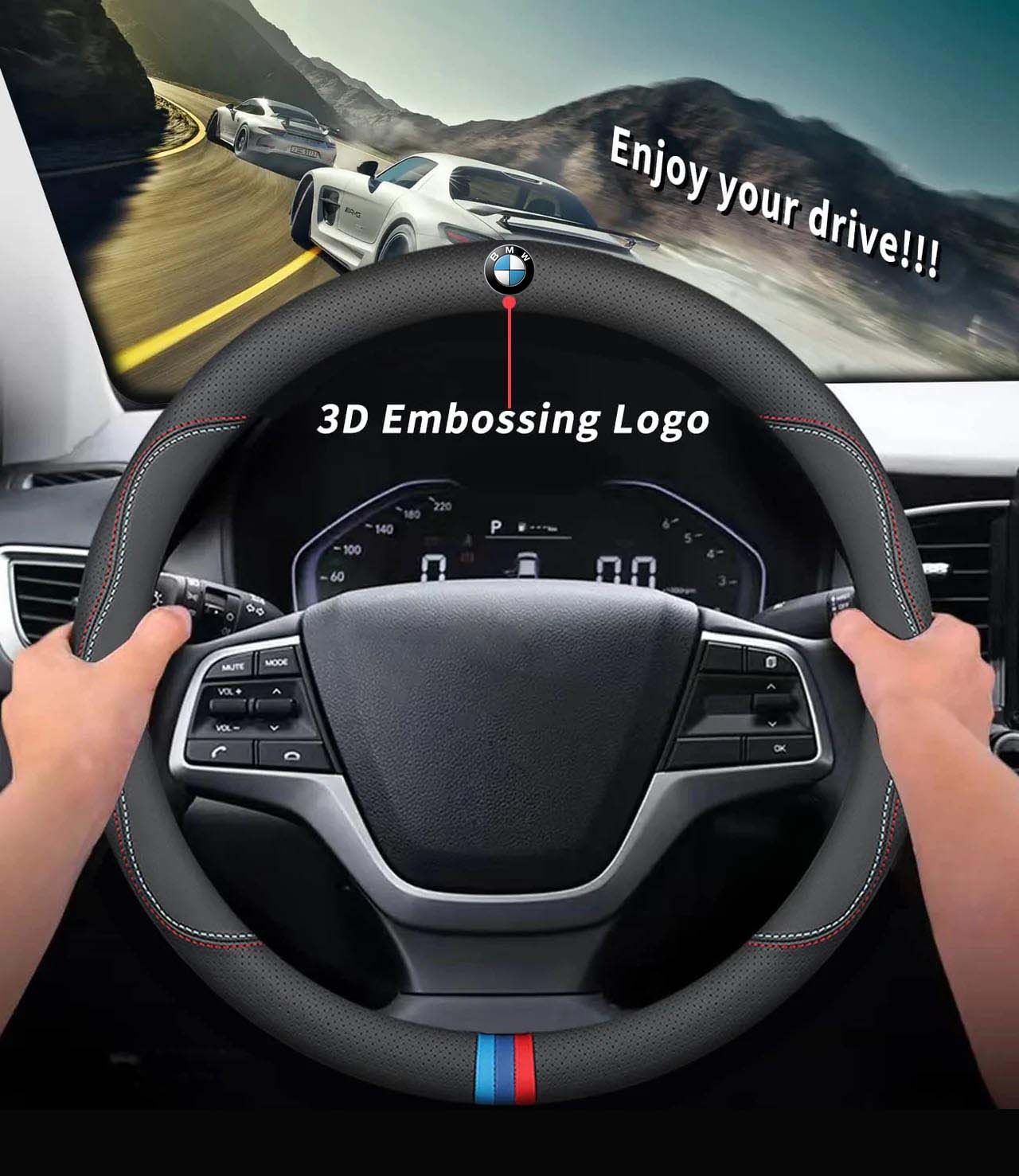 Car Steering Wheel Cover 2024 Update Version, Custom Fit For Your Cars, Premium Leather Car Steering Wheel Cover with Logo, Car Accessories BM18991