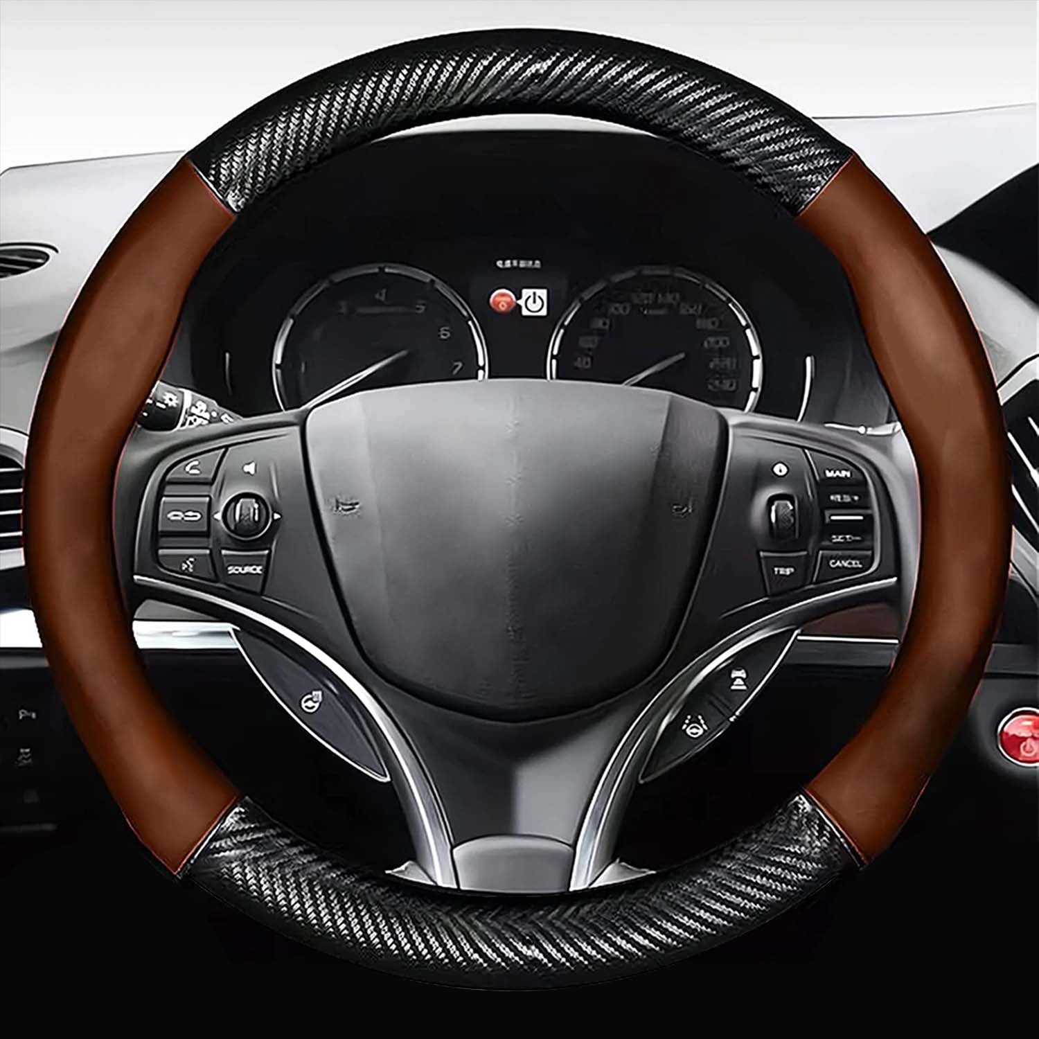 Car Steering Wheel Cover, Custom Fit For Your Cars, Leather Nonslip 3D Carbon Fiber Texture Sport Style Wheel Cover for Women, Interior Modification for All Car Accessories TY18992