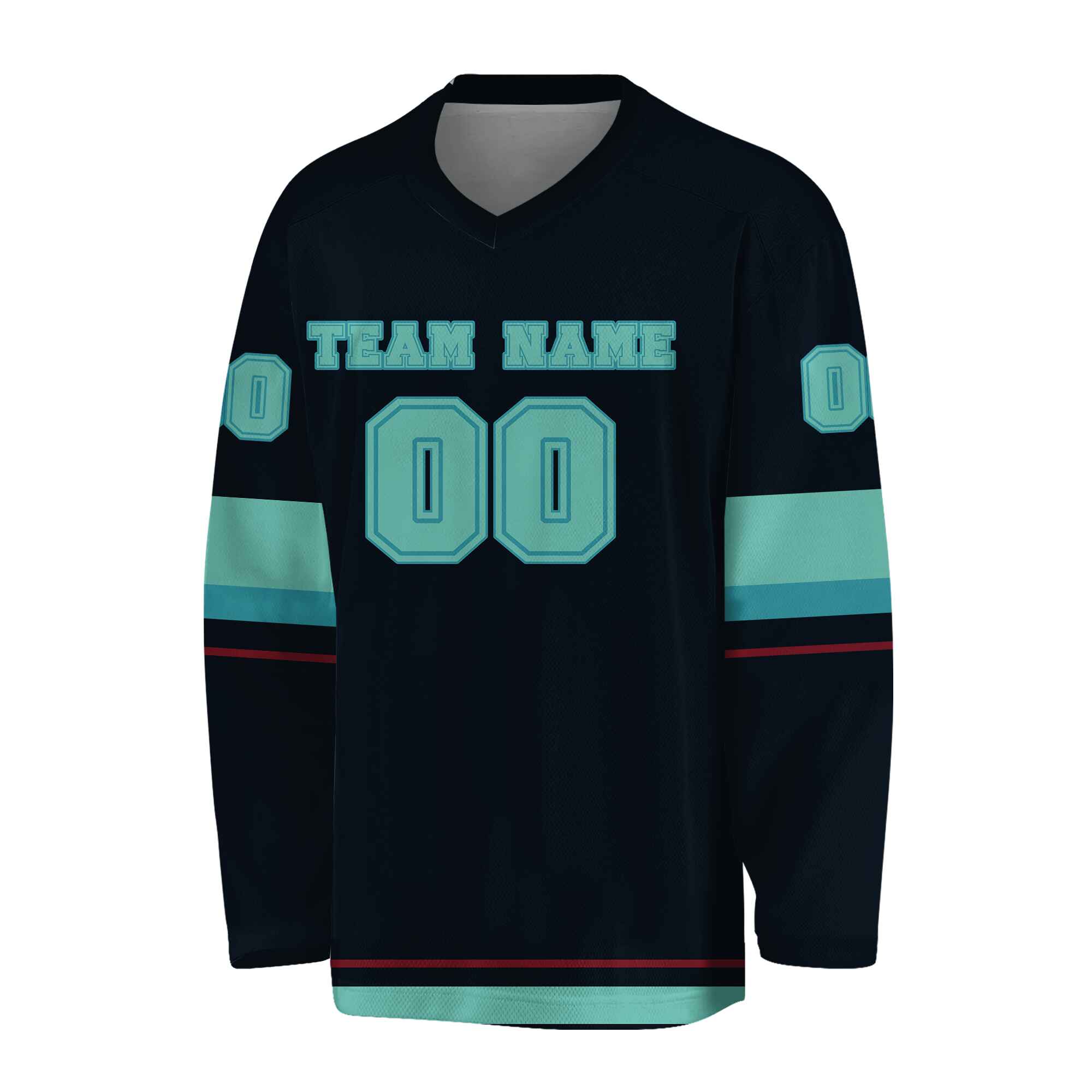 Custom Navy Teal -Red Hockey Jersey