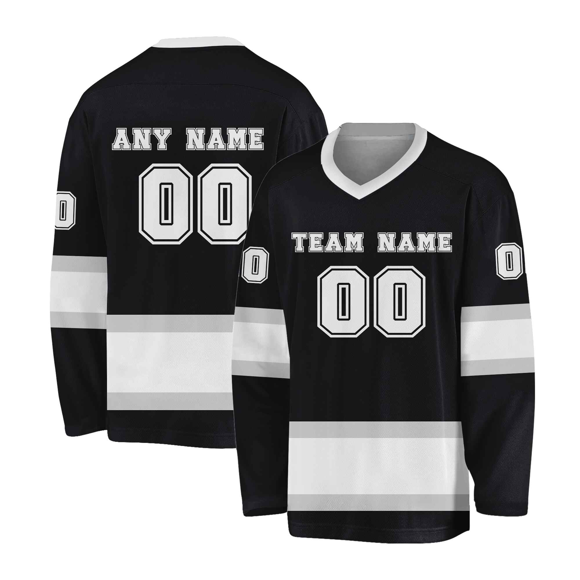 Custom Black White -Grey Hockey Jersey