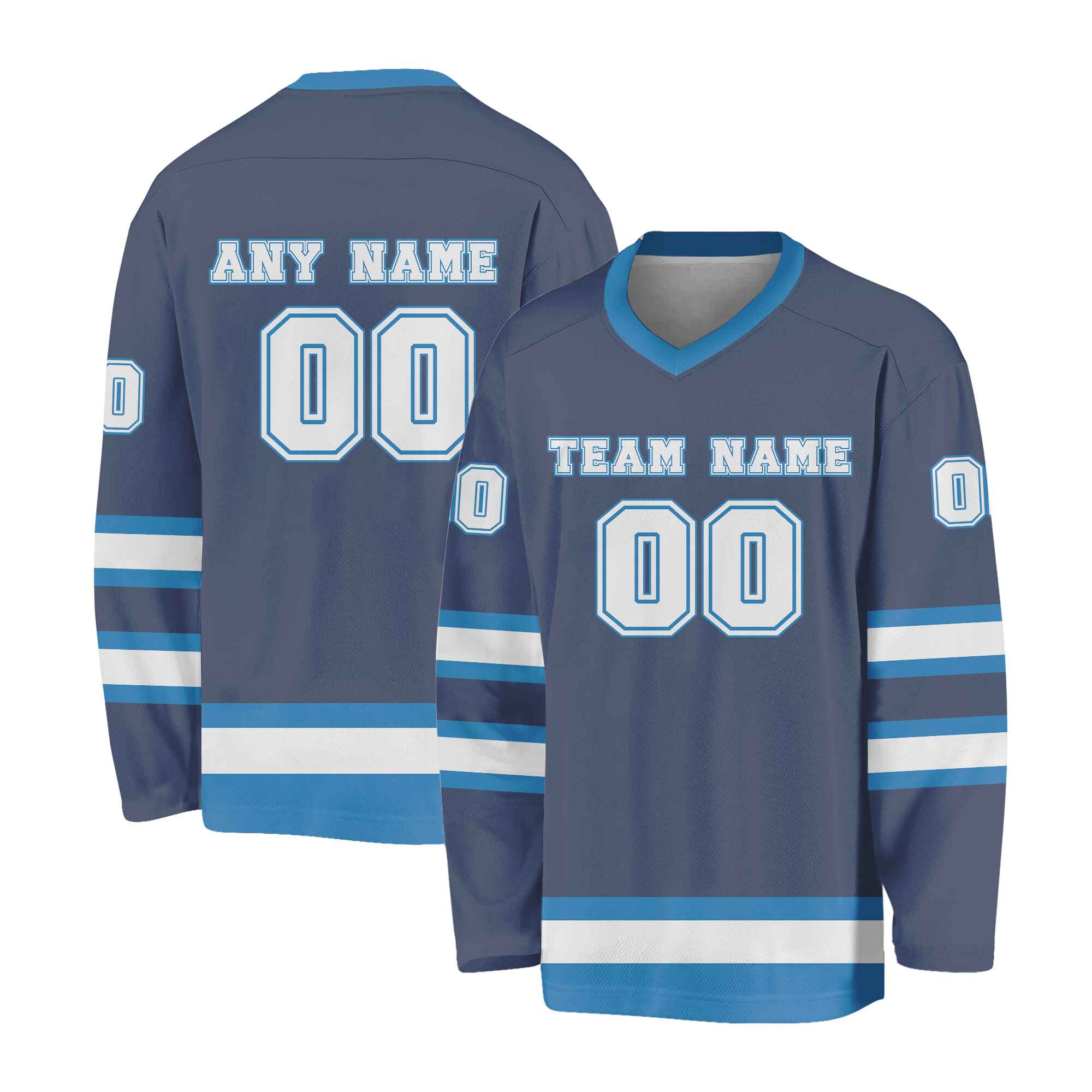 Custom Navy White -Light Blue Hockey Jersey