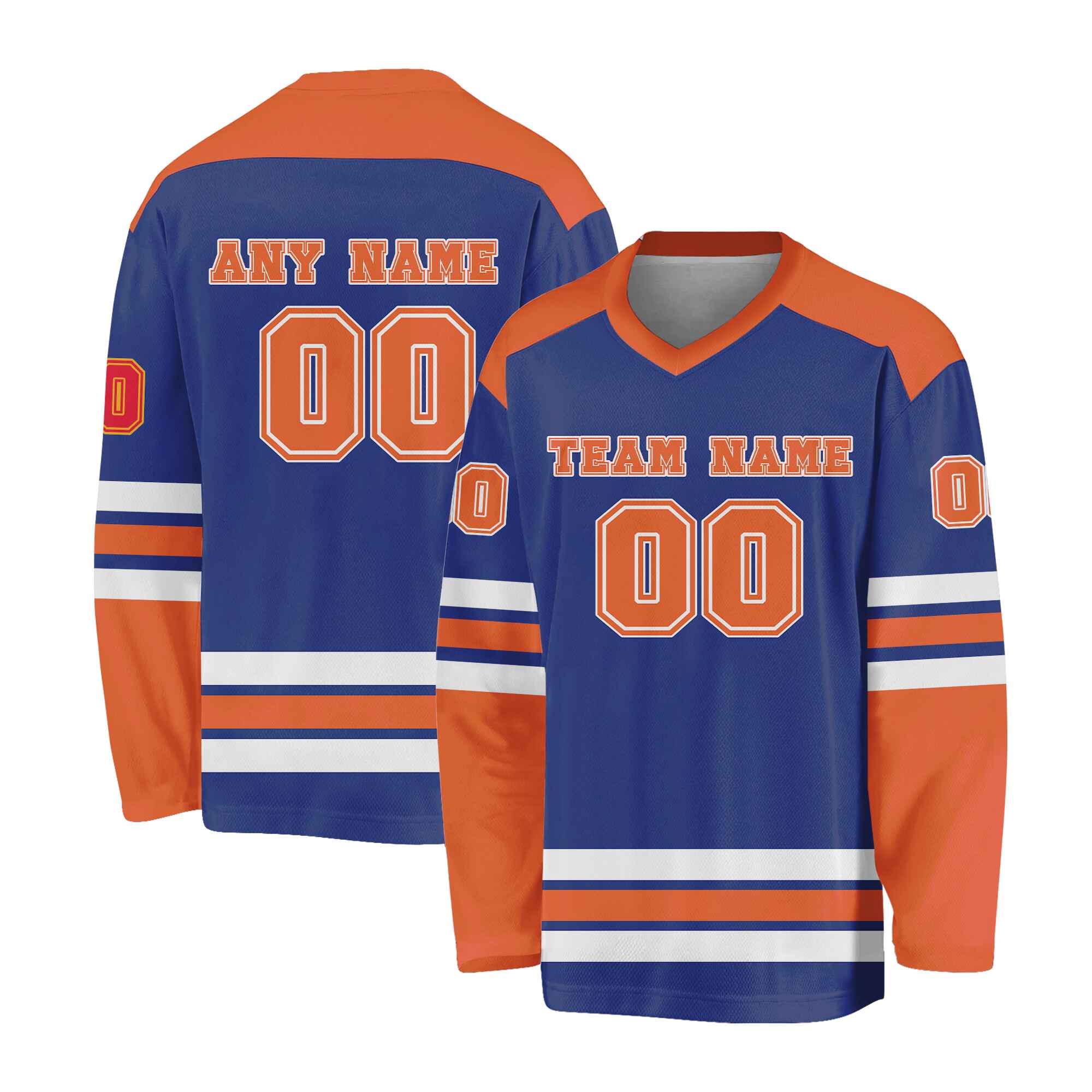 Custom Royal Blue Orange -White  Hockey Jersey
