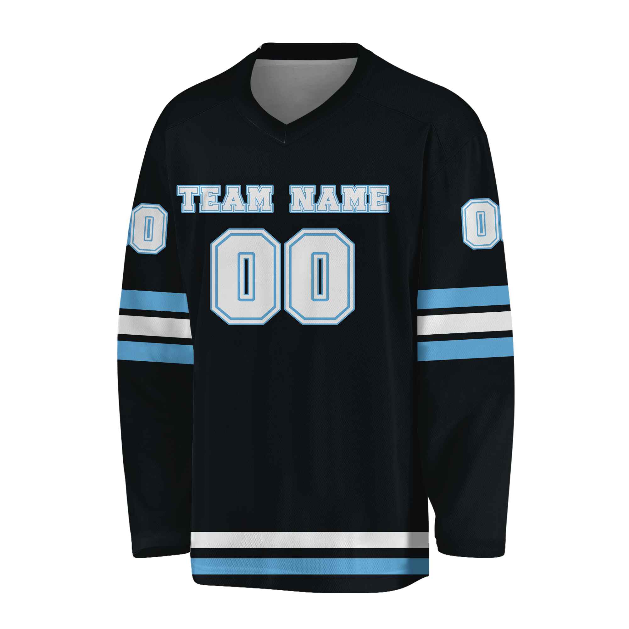 Custom Black White -Light Blue Hockey Jersey