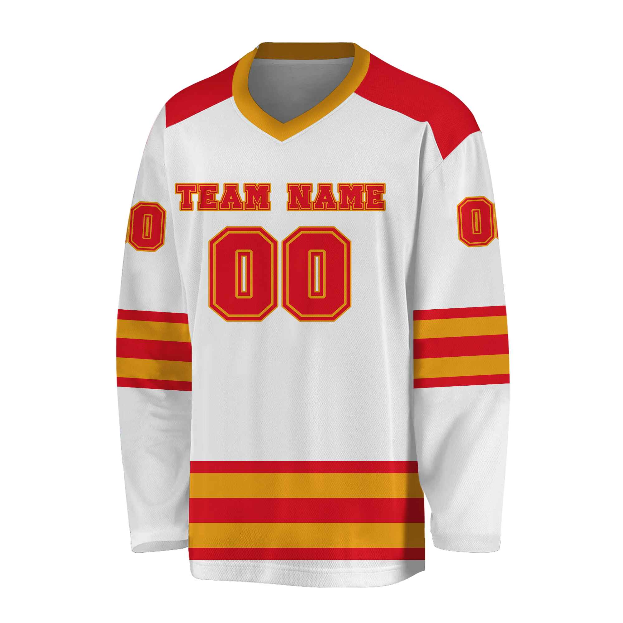 Custom White Red -Yellow Hockey Jersey
