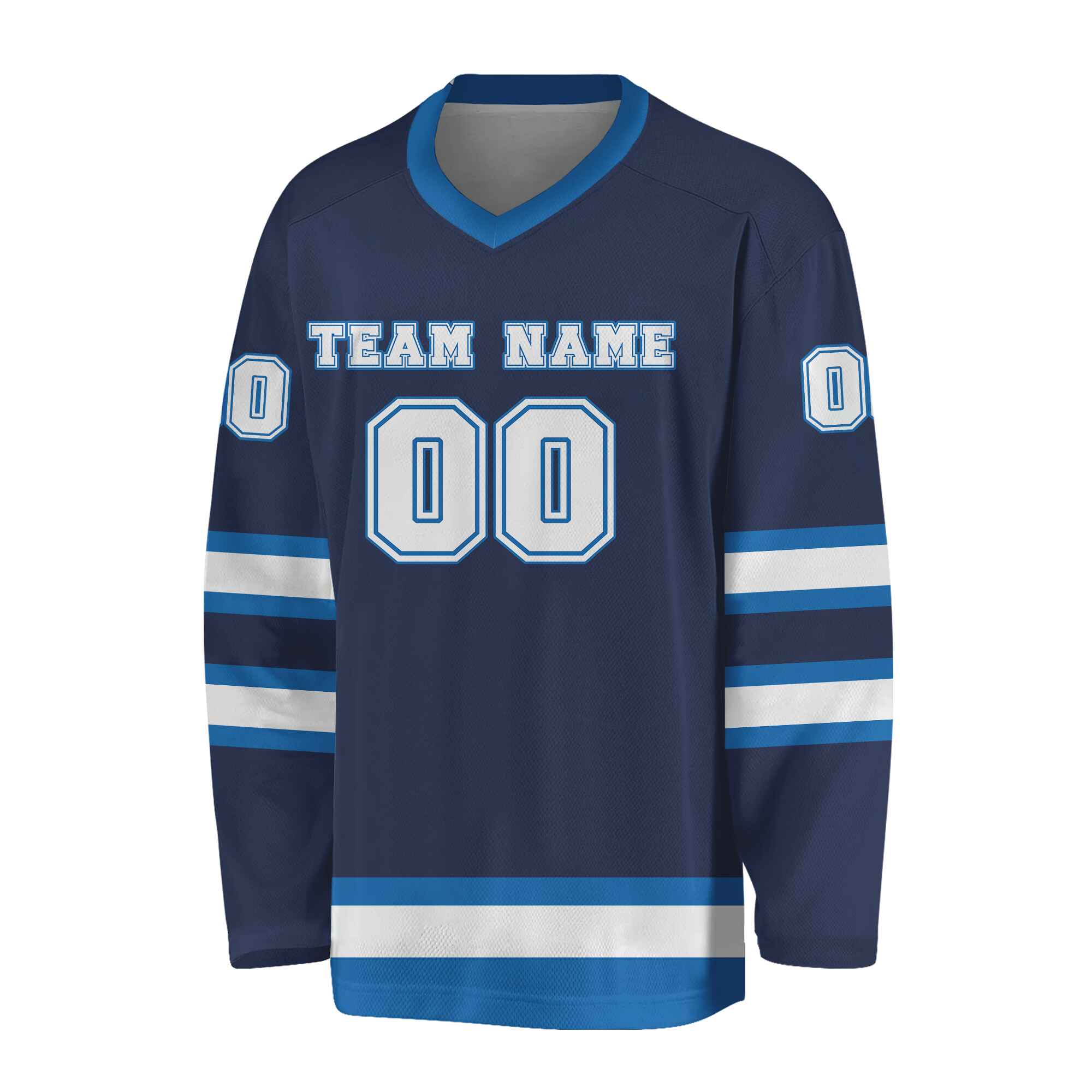 Custom Navy White -Light Blue Hockey Jersey