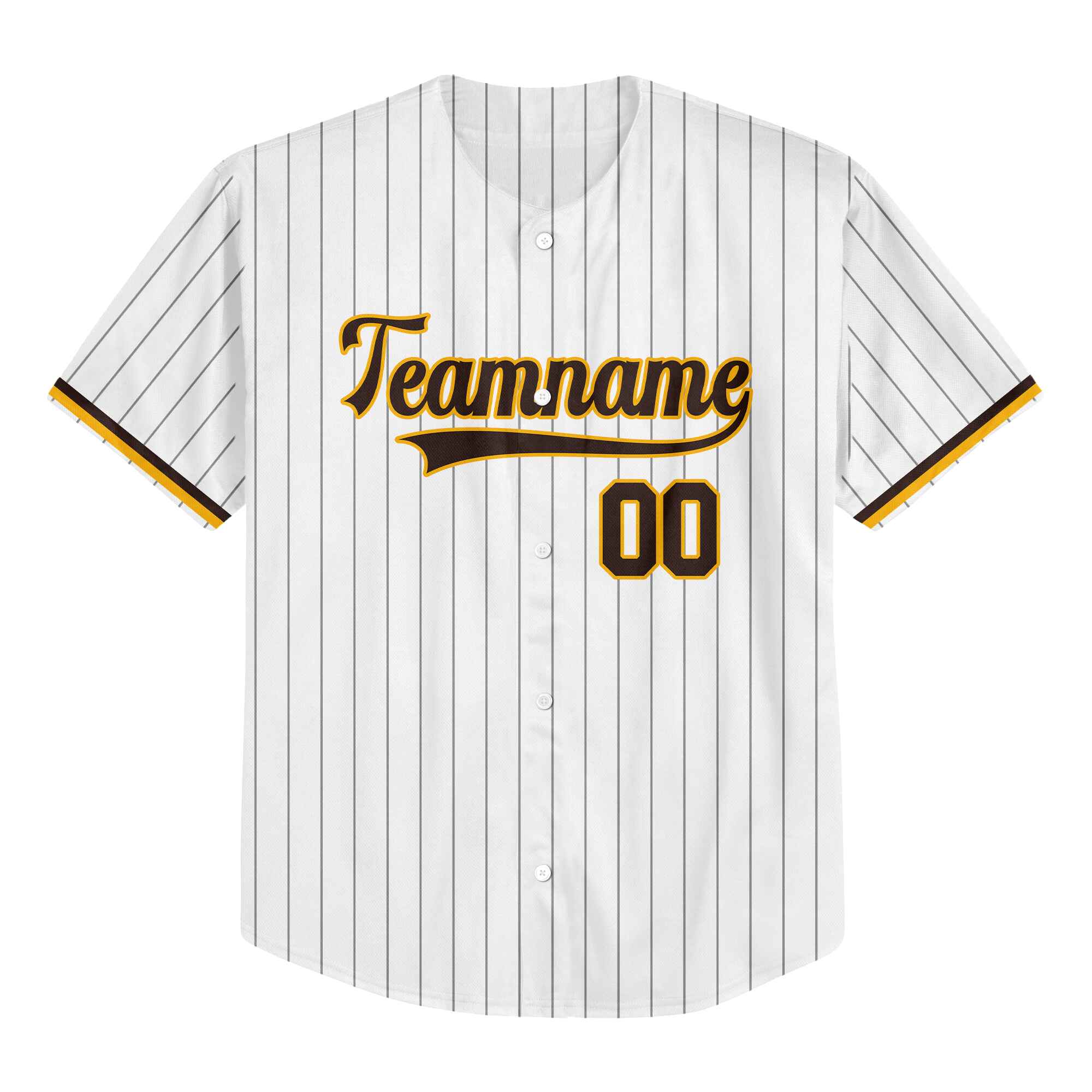 Custom White Brown Pinstripe Brown-Gold Baseball Jersey