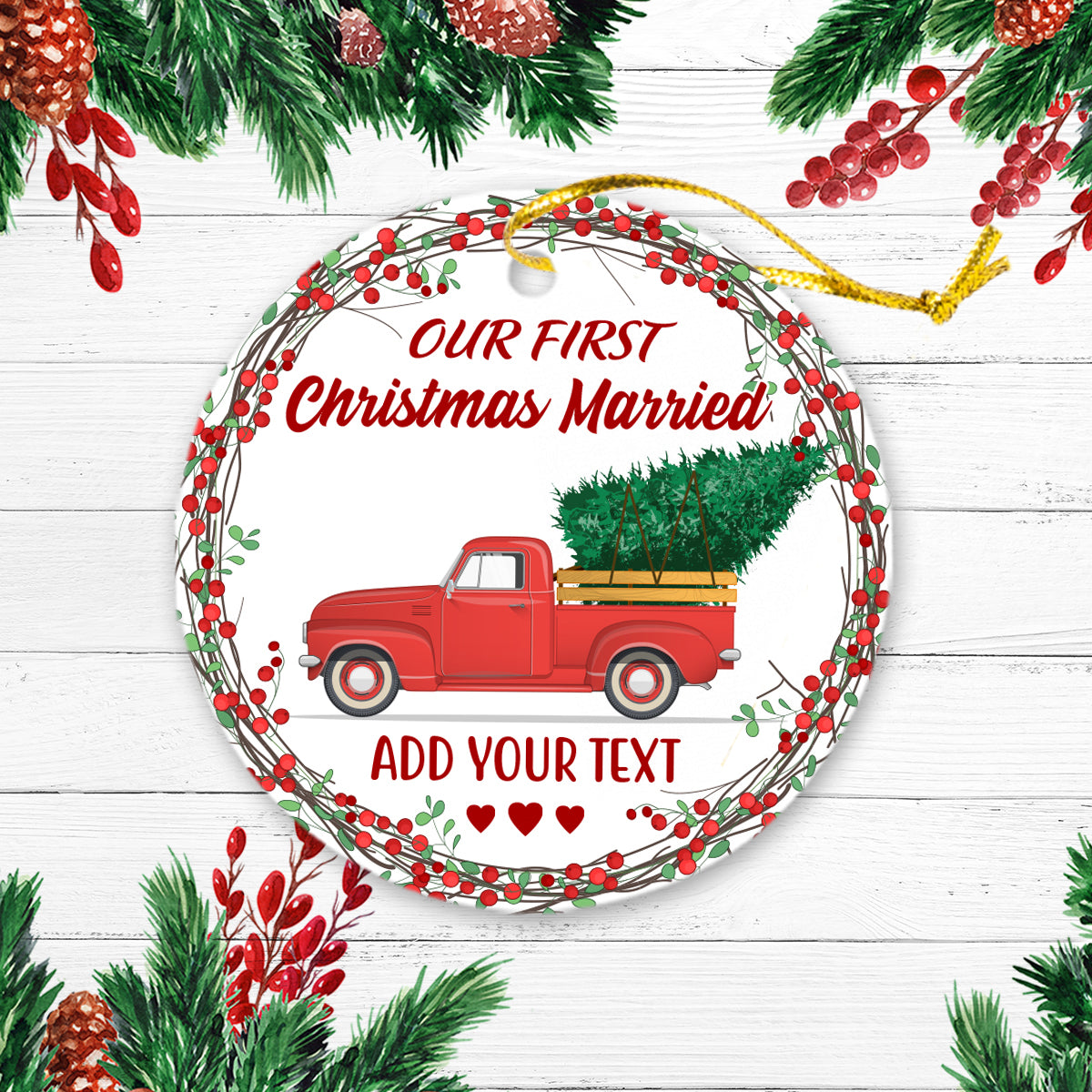 Our First Christmas Personalized Custom Christmas Premium Ceramic Ornaments Gift For Family, Christmas Holiday