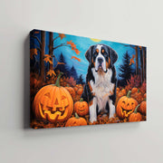 St. Bernards Dog 01 Halloween With Pumpkin Oil Painting Van Goh Style, Wooden Canvas Prints Wall Art Painting , Canvas 3d Art