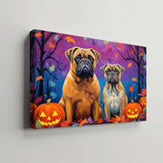 Bullmastiffs Dog 02 Halloween With Pumpkin Oil Painting Van Goh Style, Wooden Canvas Prints Wall Art Painting , Canvas 3d Art