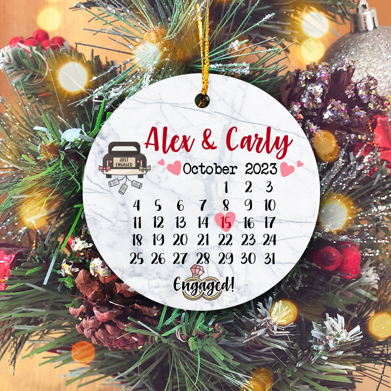 Calendar Couple Engaged Personalized Custom Name Christmas Premium Ceramic Ornaments Sets