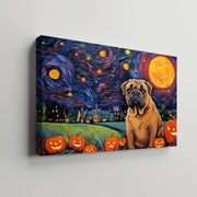 Mastiffs Dog Halloween With Pumpkin Oil Painting Van Goh Style, Wooden Canvas Prints Wall Art Painting , Canvas 3d Art
