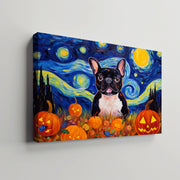 French Bulldog 02 Halloween With Pumpkin Oil Painting Van Goh Style, Wooden Canvas Prints Wall Art Painting , Canvas 3d Art