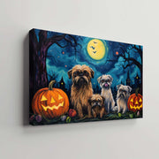 Brussels Griffons Dog 02 Halloween With Pumpkin Oil Painting Van Goh Style, Wooden Canvas Prints Wall Art Painting , Canvas 3d Art