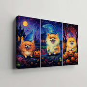 Pomeranians Dog 03 Halloween With Pumpkin Oil Painting Van Goh Style, Wooden Canvas Prints Wall Art Painting , Canvas 3d Art