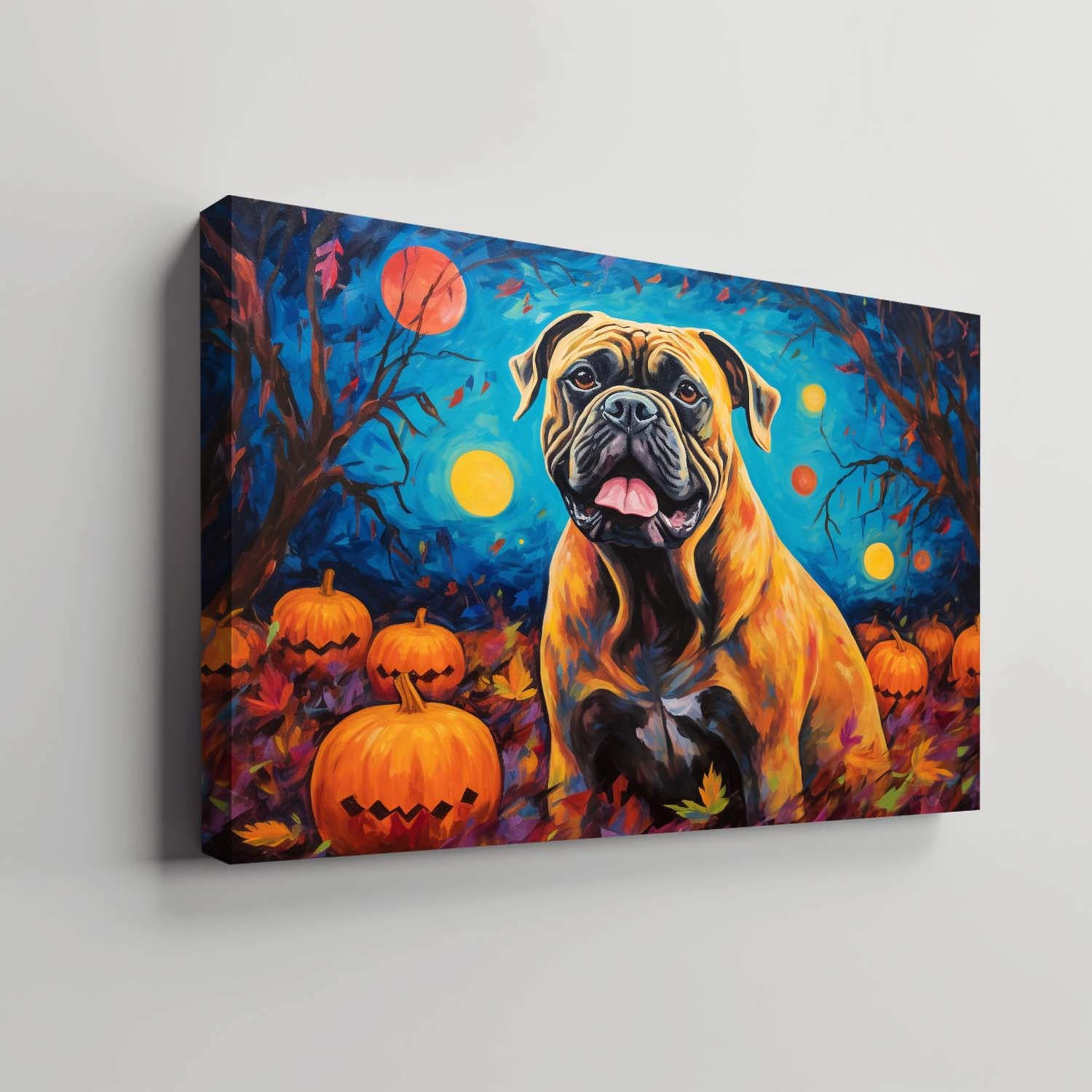 Cane Corso Dog 01 Halloween With Pumpkin Oil Painting Van Goh Style, Wooden Canvas Prints Wall Art Painting , Canvas 3d Art
