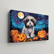 Havanese  Dog 02 Halloween With Pumpkin Oil Painting Van Goh Style, Wooden Canvas Prints Wall Art Painting , Canvas 3d Art