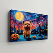 Yorkshire Terriers Dog 04 Halloween With Pumpkin Oil Painting Van Goh Style, Wooden Canvas Prints Wall Art Painting , Canvas 3d Art