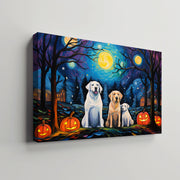 Labrador Retrievers Dog 02 Halloween With Pumpkin Oil Painting Van Goh Style, Wooden Canvas Prints Wall Art Painting , Canvas 3d Art
