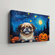 Pekingese Dog 01 Halloween With Pumpkin Oil Painting Van Goh Style, Wooden Canvas Prints Wall Art Painting , Canvas 3d Art