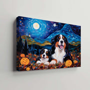Bernese Mountain Dog 04 Halloween With Pumpkin Oil Painting Van Goh Style, Wooden Canvas Prints Wall Art Painting , Canvas 3d Art