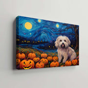 Havanese  Dog 03 Halloween With Pumpkin Oil Painting Van Goh Style, Wooden Canvas Prints Wall Art Painting , Canvas 3d Art