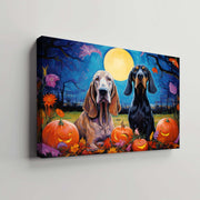 Bloodhound Dog Halloween With Pumpkin Oil Painting Van Goh Style, Wooden Canvas Prints Wall Art Painting , Canvas 3d Art