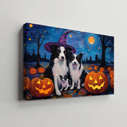 Border Collies Dog 02 Halloween With Pumpkin Oil Painting Van Goh Style, Wooden Canvas Prints Wall Art Painting , Canvas 3d Art