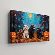 English Cocker Spaniels Dog Halloween With Pumpkin Oil Painting Van Goh Style, Wooden Canvas Prints Wall Art Painting , Canvas 3d Art