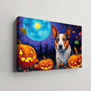 Australian Cattle Dog 01 Halloween With Pumpkin Oil Painting Van Goh Style, Wooden Canvas Prints Wall Art Painting , Canvas 3d Art