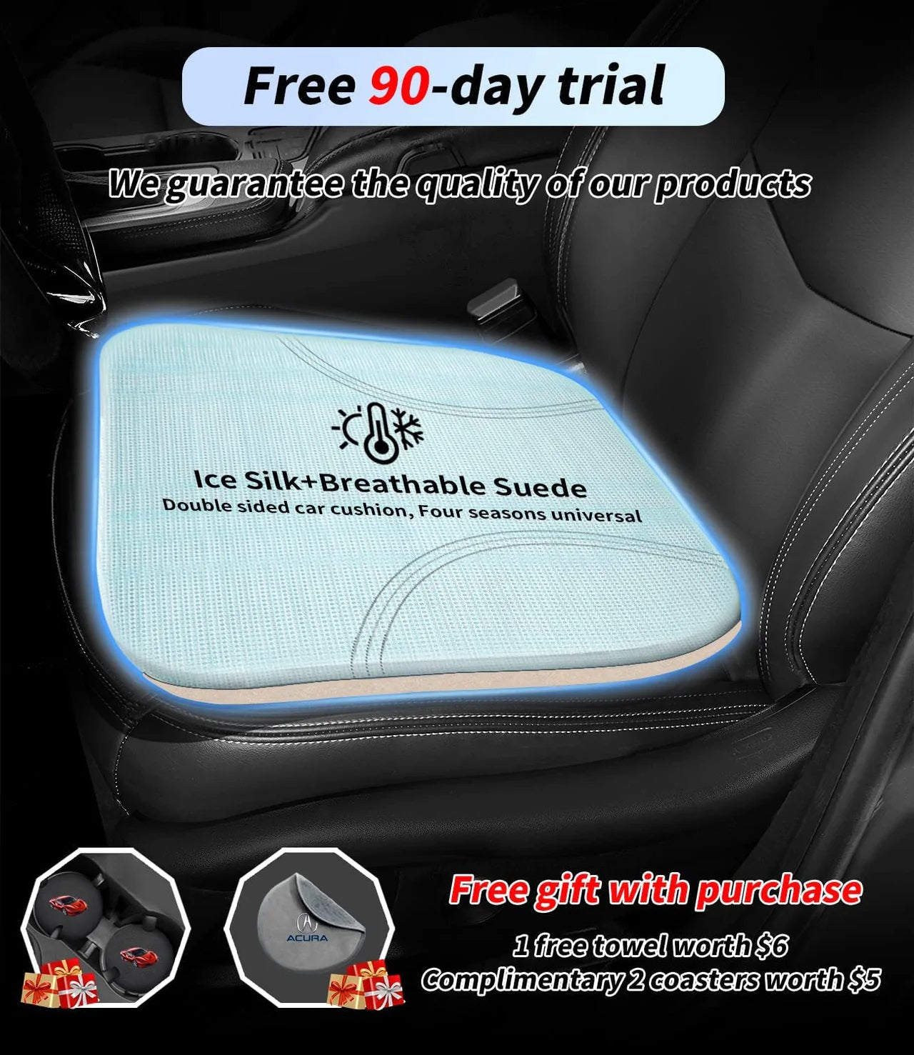 Car Seat Cushion, Custom Fit For Your Cars, Double Sided Seat Cushion, Breathable Suede + Ice Silk Car Seat Cushion, Comfort Seat Covers Cushion UE19979