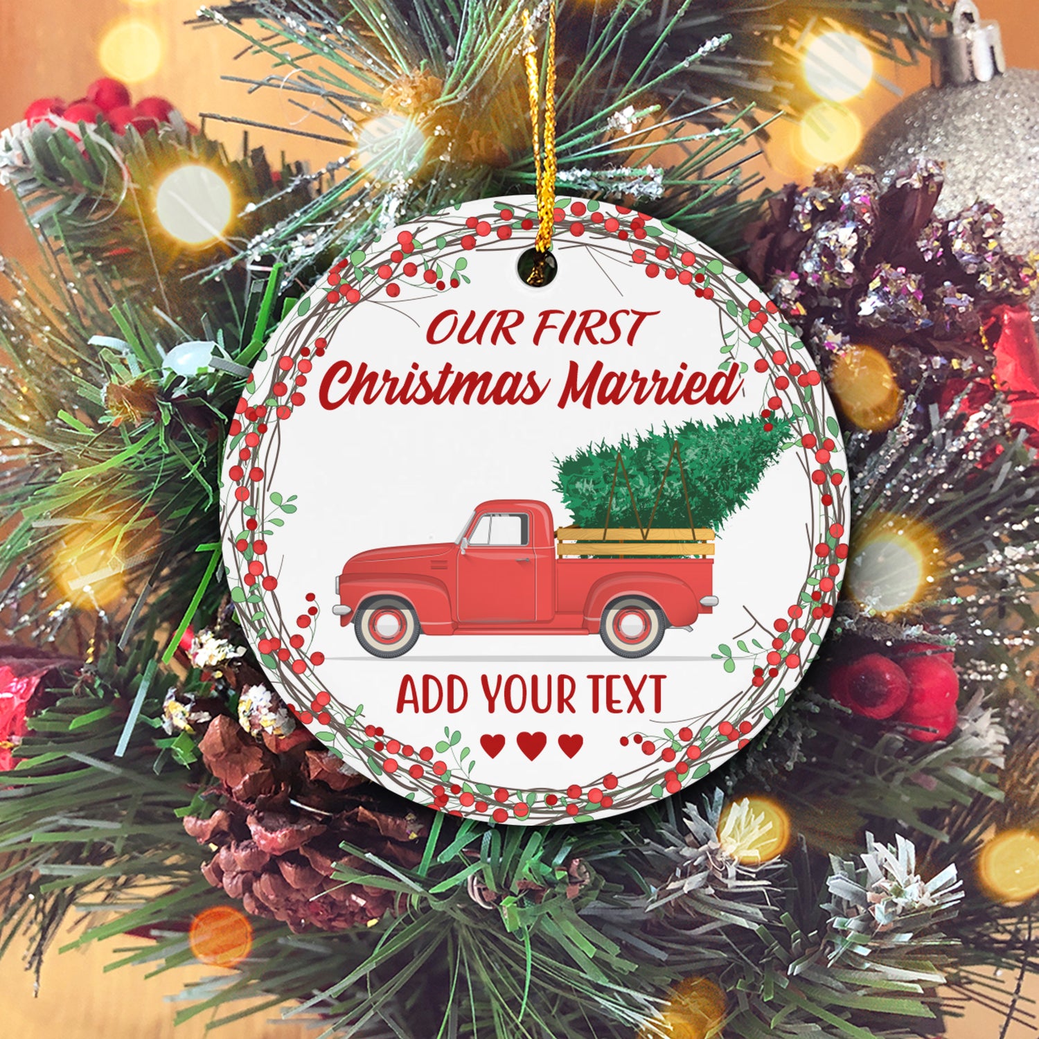 Our First Christmas Personalized Custom Christmas Premium Ceramic Ornaments Gift For Family, Christmas Holiday