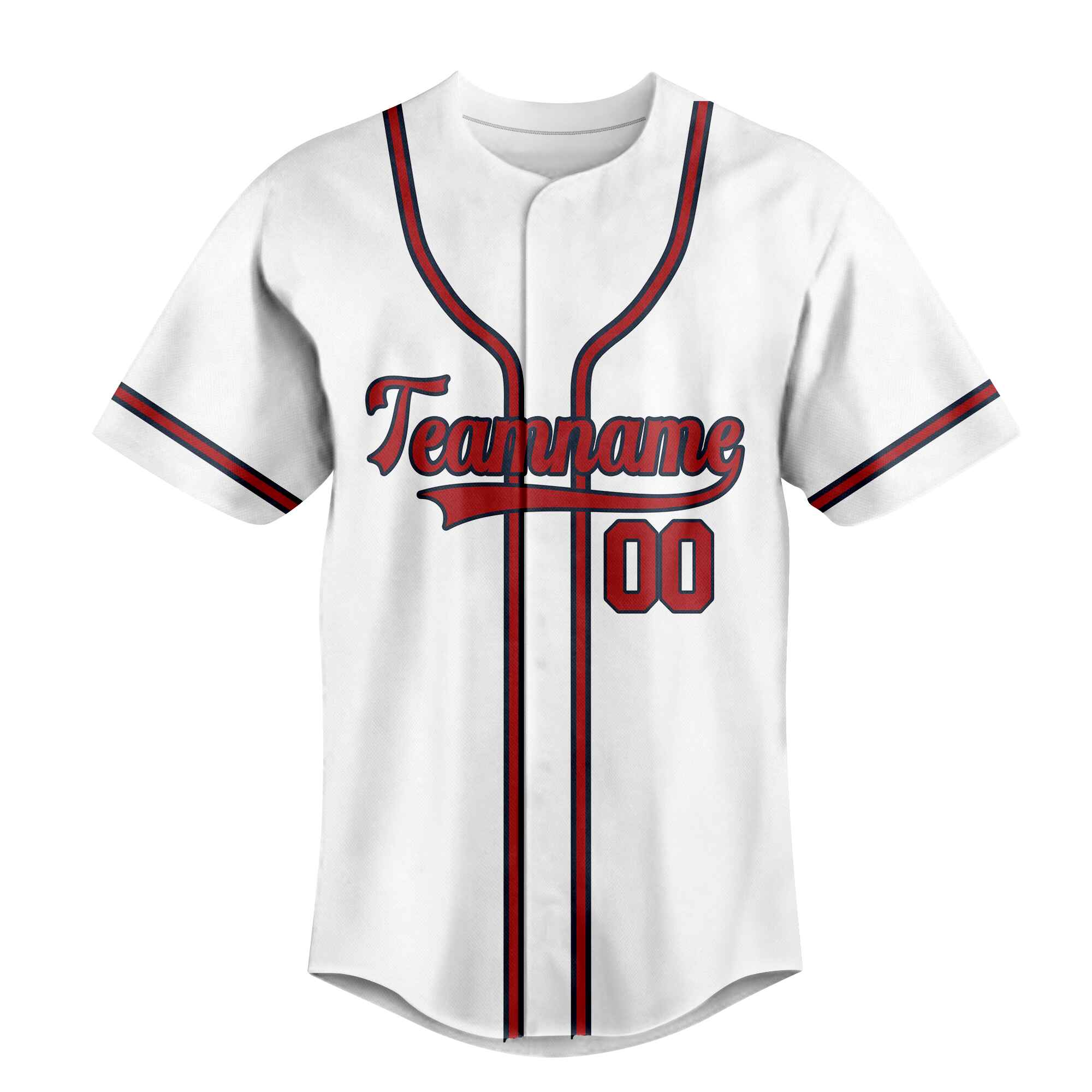 Custom White Red-Navy Baseball Jersey