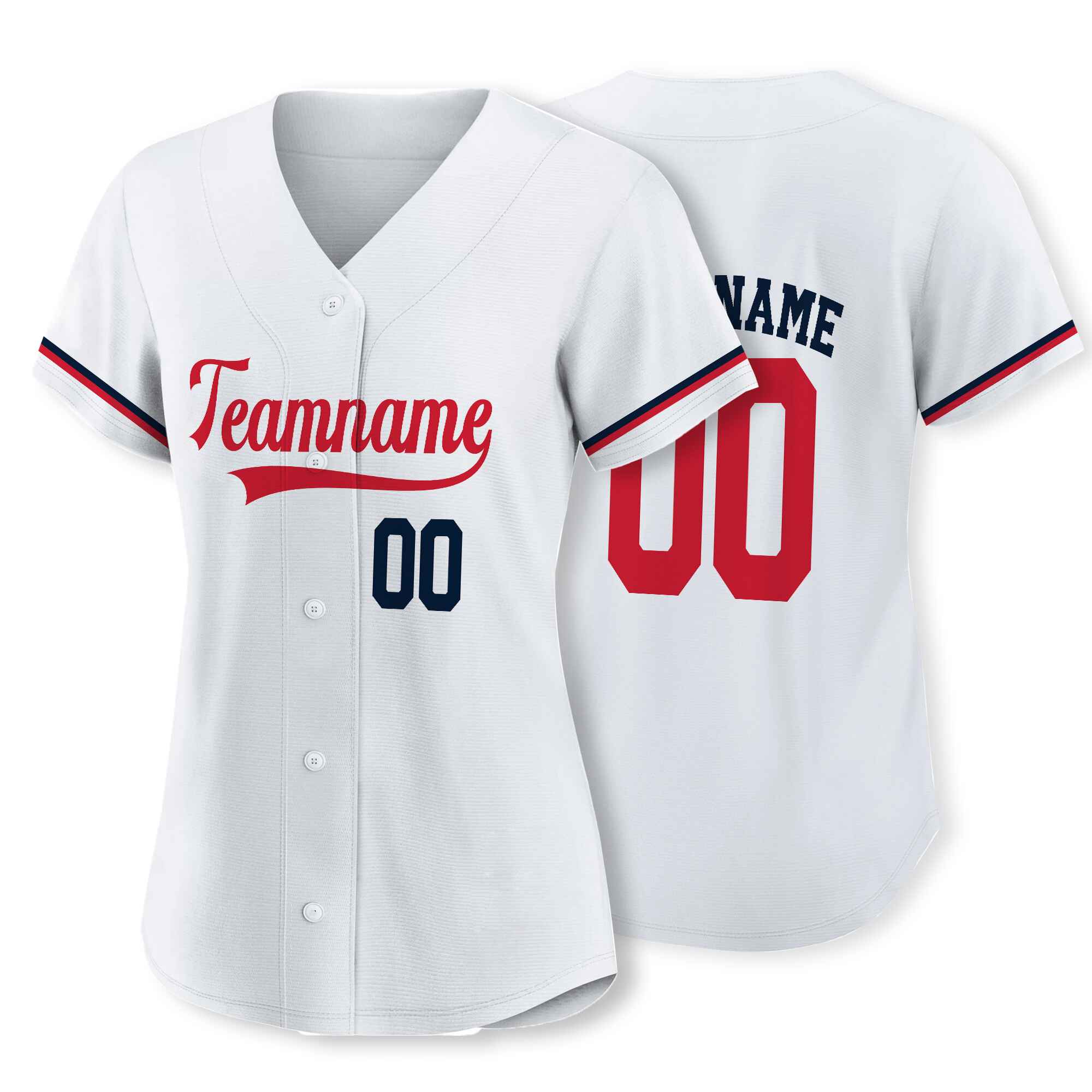 Custom White Navy-Red Authentic Baseball Jersey