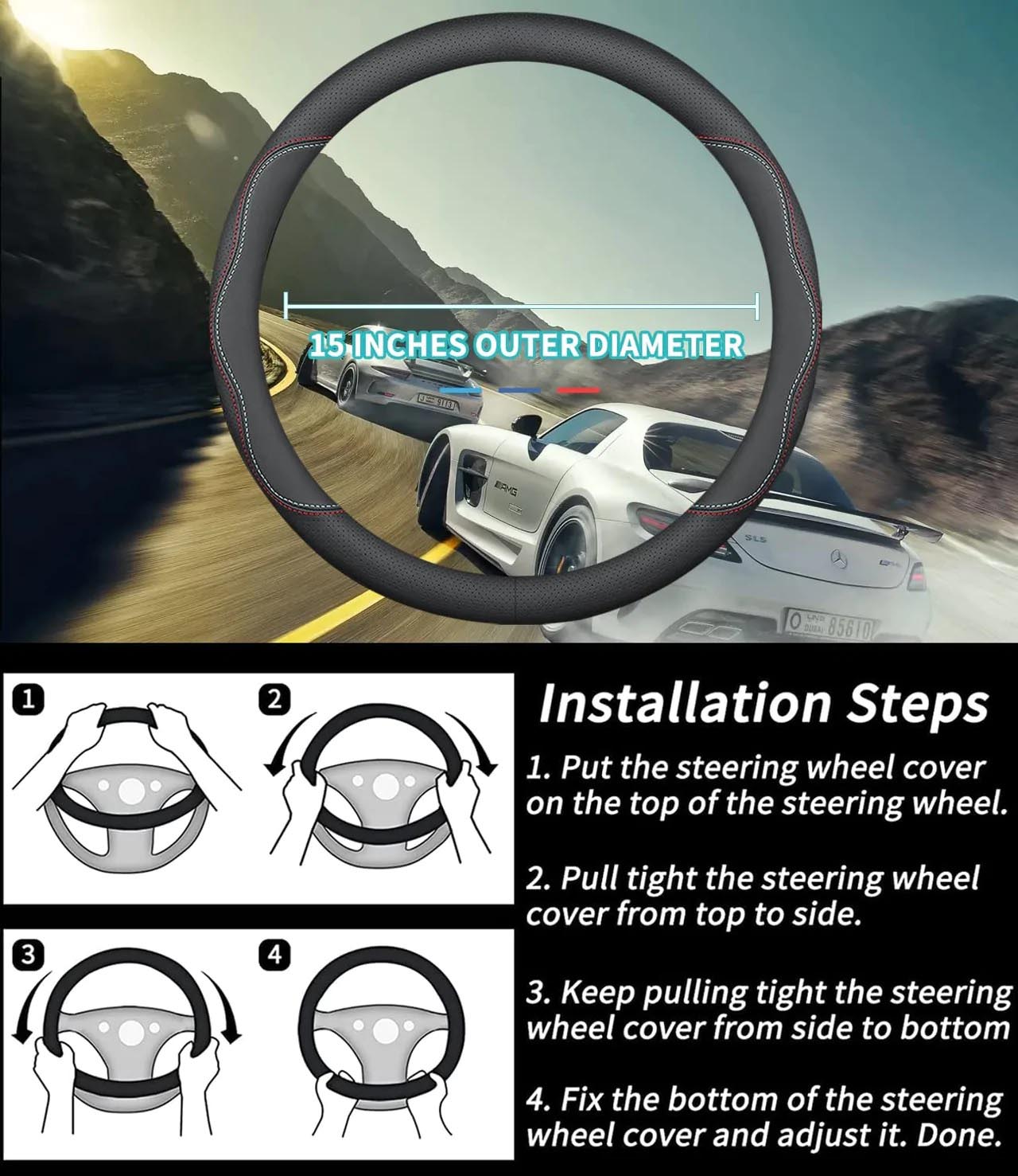 Car Steering Wheel Cover 2024 Update Version, Custom Fit For Your Cars, Premium Leather Car Steering Wheel Cover with Logo, Car Accessories FD18991