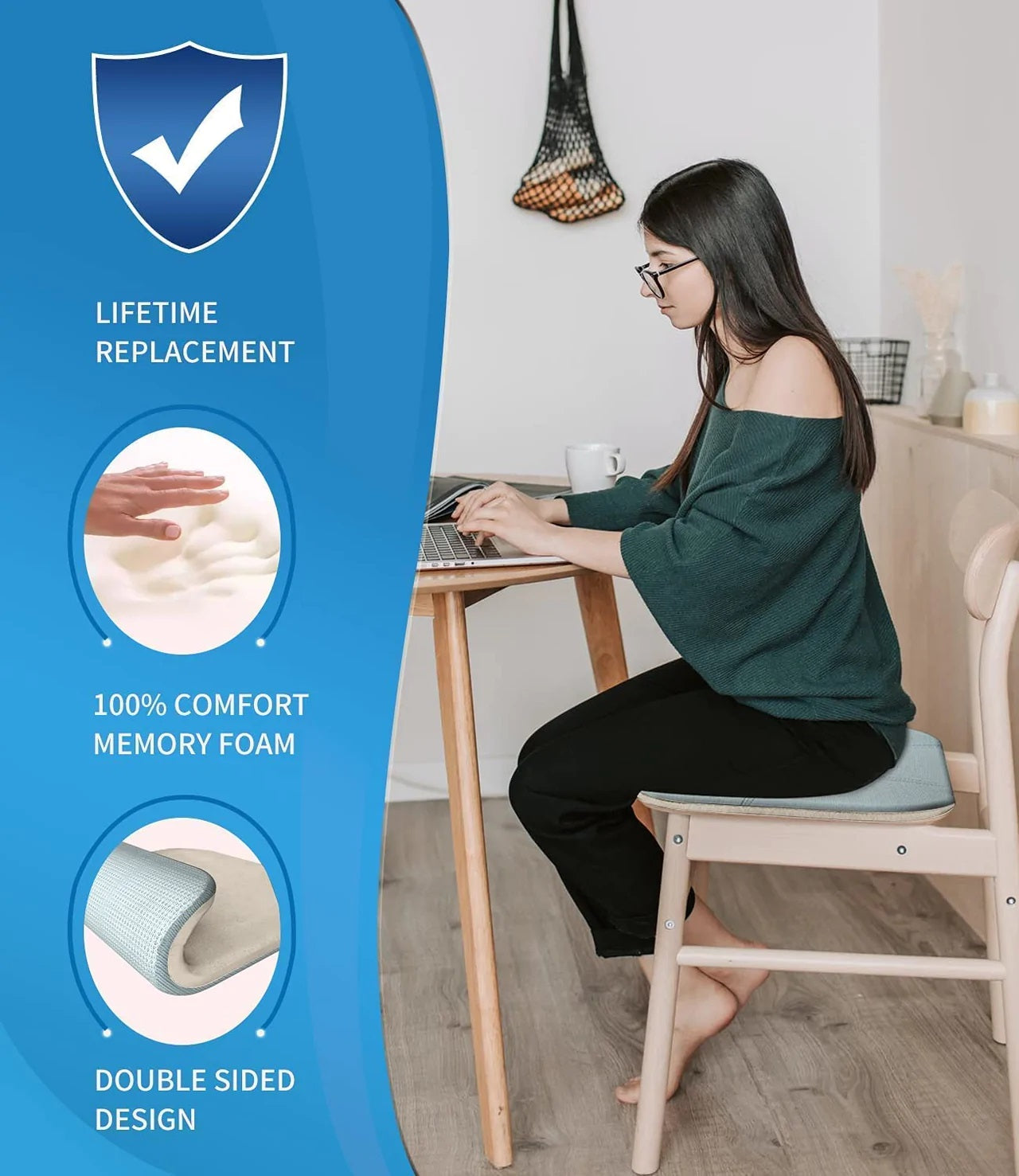 Car Seat Cushion, Custom Fit For Your Cars, Car Memory Foam Seat Cushion, Heightening Seat Cushion, Seat Cushion for Car and Office Chair IN19999